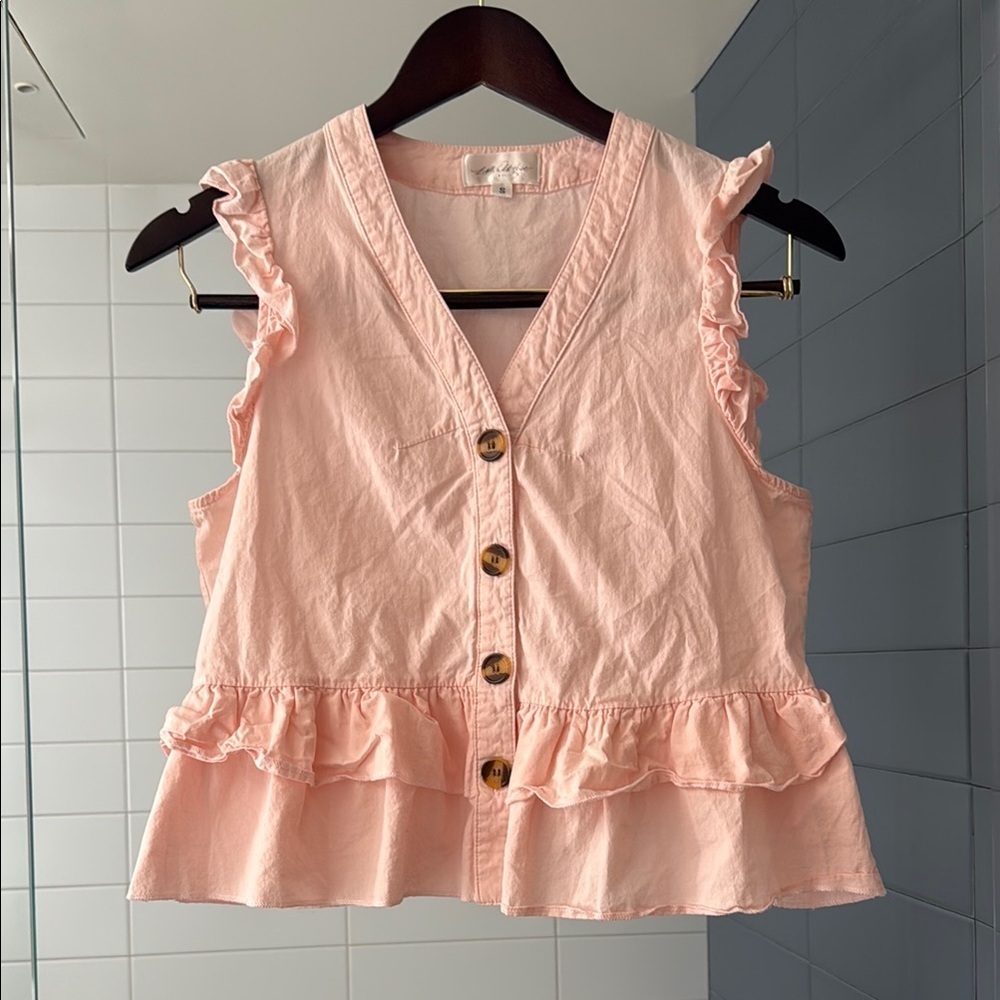 Little White House Pink Flutter Sleeve‎ Peplum Tank Top Size Small